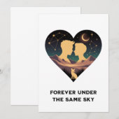 Cosmic Love Story Heart with Lovers and Fox Art サンキューカード (正面/裏面)