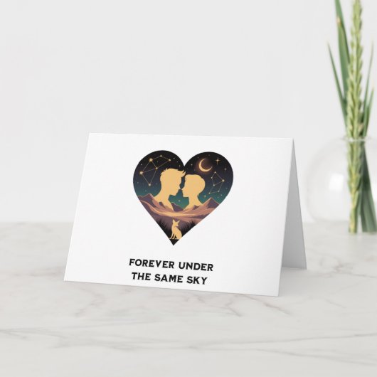 Cosmic Love Story Heart with Lovers and Fox Art サンキューカード (正面)