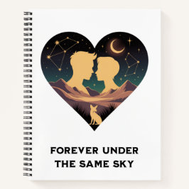 Cosmic Love Story Heart with Lovers and Fox Art ノートブック