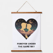 Cosmic Love Story Heart with Lovers and Fox Art 吊り下げ型タペストリー (正面)