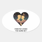 Cosmic Love Story Heart with Lovers and Fox Art 楕円形シール (正面)