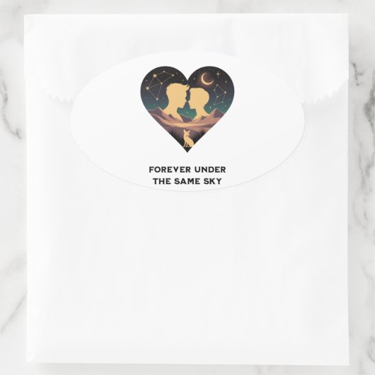 Cosmic Love Story Heart with Lovers and Fox Art 楕円形シール (バッグ)