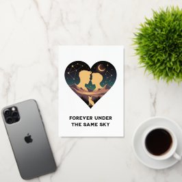 Cosmic Love Story Heart with Lovers and Fox Art 箔グリーティングカード