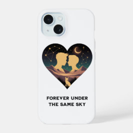 Cosmic Love Story Heart with Lovers and Fox Art iPhone 15ケース