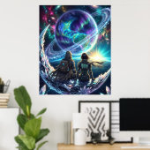 Cosmic Lovers Galaxy Planet Fantasy Acrylic Print ポスター (ホームオフィス)