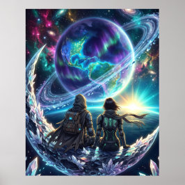 Cosmic Lovers Galaxy Planet Fantasy Acrylic Print ポスター