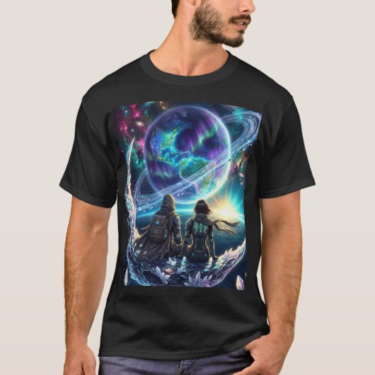 Cosmic Lovers Galaxy Planet Fantasy Acrylic Print Tシャツ (正面)