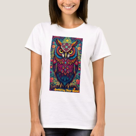 Cosmic Mandala Owl Tシャツ (正面)