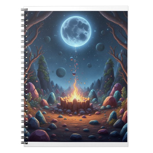 Cosmic Moonlight Campfire Fantasy Spiral Notebook ノートブック (正面)