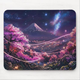 Cosmic Mount Fuji & Sakura Night Mouse Pad - Anime マウスパッド