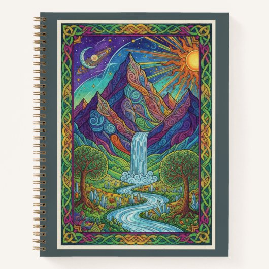 Cosmic Mountain Waterfall Zentangle Nature Journal ノートブック (正面)