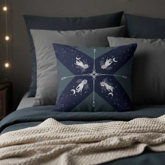 Cosmic Navy Blue and Silver Mystic Moon Hands クッション