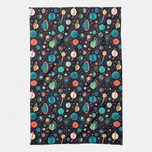 Cosmic Pattern Planets and Stars キッチンタオル (縦)