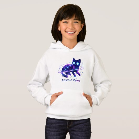 Cosmic Paws Galaxy Cat Kids Hoodie (正面フル)