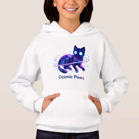 Cosmic Paws Galaxy Cat Kids Hoodie (正面)