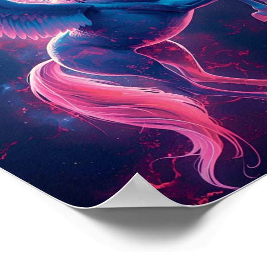 Cosmic Pegasus Wall Art – Neon Blue ポスター (角)