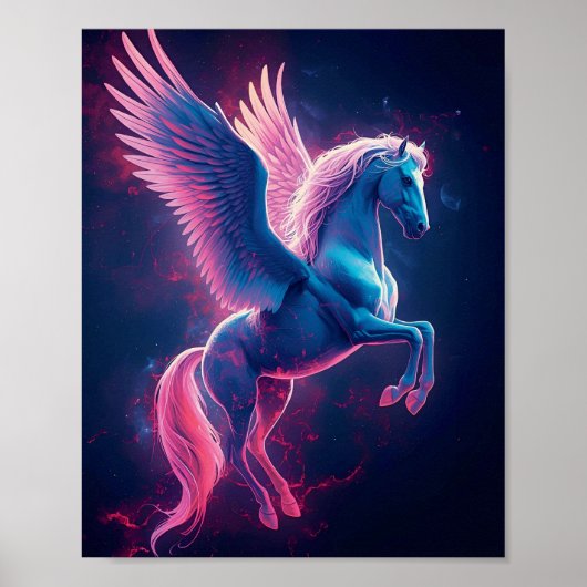 Cosmic Pegasus Wall Art – Neon Blue ポスター (正面)