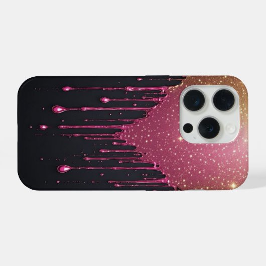 Cosmic Pink Stardust Drip ✨ Black Galaxy Glitter iPhoneケース (裏面横)