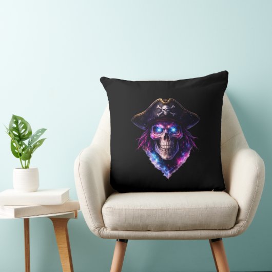 Cosmic Pirate Skull Galaxy Throw Pillow クッション (椅子)