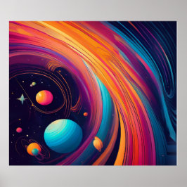 Cosmic Planets Swirl Colorful Abstract Art ポスター