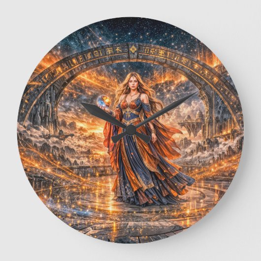 Cosmic Portal Sorceress – Fantasy Wall Clock ラージ壁時計 (正面)