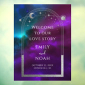 Cosmic Purple Teal Sun Moon Stars Welcome Sign ウィンドウサイン (シート3)