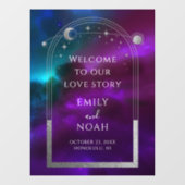 Cosmic Purple Teal Sun Moon Stars Welcome Sign ウィンドウサイン (シート)