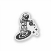 Cosmic Rain – Astronaut Watering Stars Sticker  シール (正面)