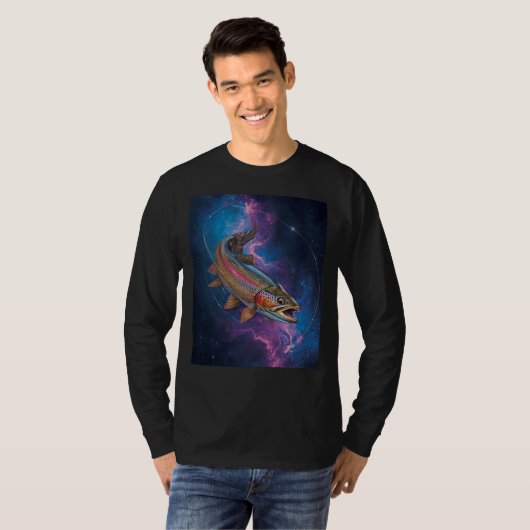 Cosmic Rainbow Trout Swimming in Galaxy Nebula Tシャツ (正面フル)