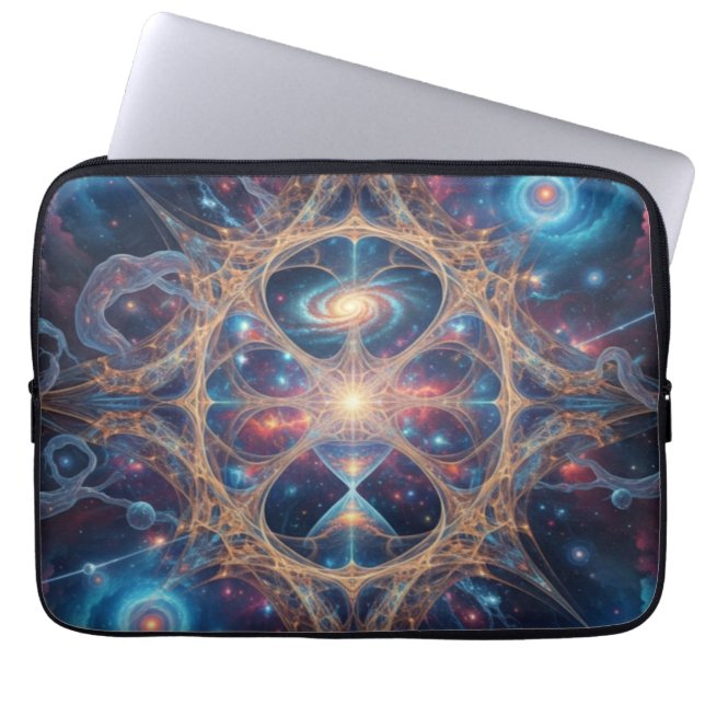 Cosmic Sacred Geometry Galaxy Mandala Art ラップトップスリーブ (正面)