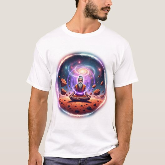 Cosmic Sadhu: Mars Meditation Galaxy Art Tシャツ (正面)