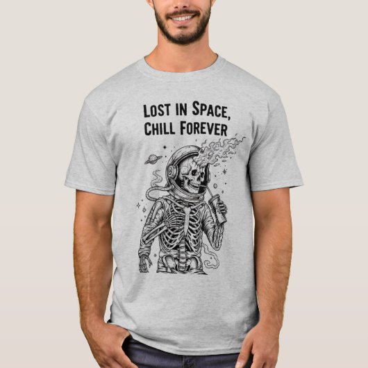 Cosmic Skeleton Astronaut Drinking Soda | Dark Spa Tシャツ (正面)