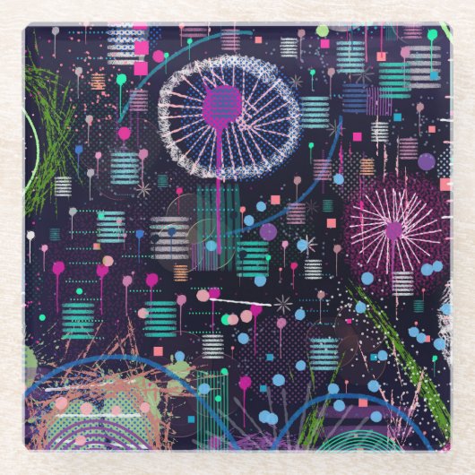 Cosmic Snow Storm: Abstract Maximalism Art ガラスコースター (正面)