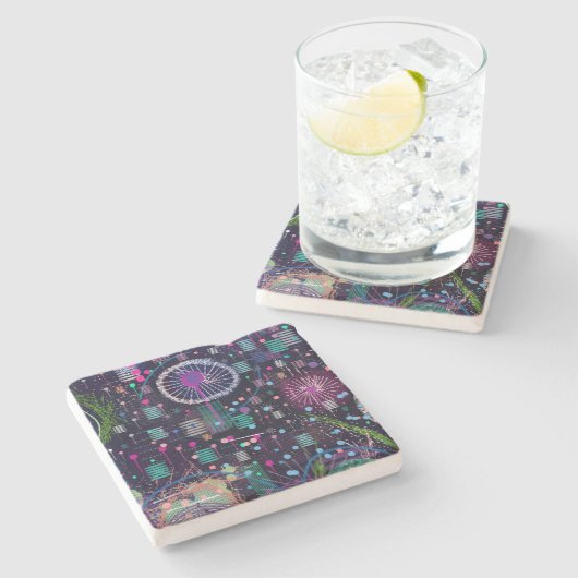 Cosmic Snow Storm: Abstract Maximalism Art ストーンコースター (横)