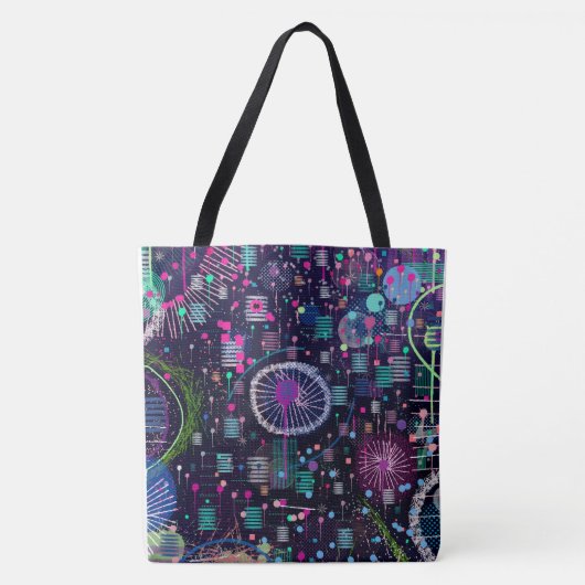 Cosmic Snow Storm: Abstract Maximalism Art トートバッグ (正面)
