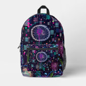 Cosmic Snow Storm: Abstract Maximalism Art プリントバックパック (正面)