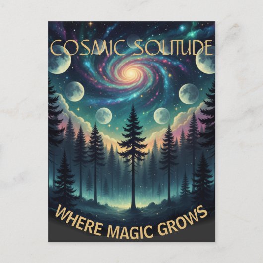 Cosmic Solitude Galaxy Forest • Moon Phases ポストカード (正面)