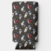 Cosmic space man fox cat stars pattern スリム缶クーラー (正面)