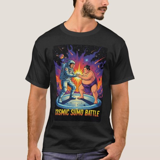 Cosmic Sumo Showdown - Retro 80s Sci-Fi Wrestling Tシャツ (正面)