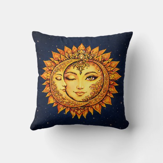 Cosmic Sun Moon Boho Goddess Celestial Mandala Art クッション (裏面)