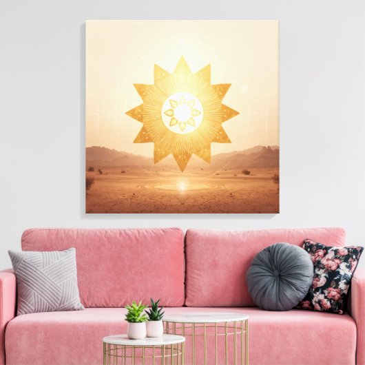 Cosmic Sun Portal Boho Wall Art | Golden Mandala キャンバスプリント (インサイチュ (リビング))