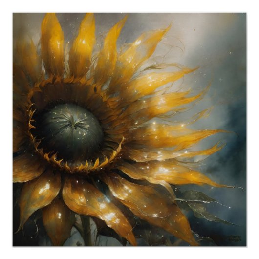 Cosmic Sunflower - AI Fantasy Digital Art Print ポスター (正面)