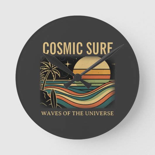 Cosmic Surf Retro Wave. Sunset (NO NUMBERS) ラウンド壁時計 (正面)