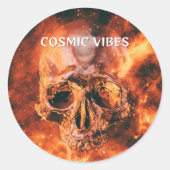 Cosmic Vibes. Flaming skull in space ラウンドシール (正面)