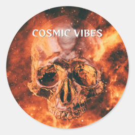 Cosmic Vibes. Flaming skull in space ラウンドシール