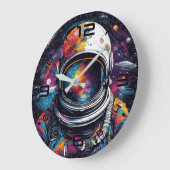 Cosmic Voyager Astronaut Nebula Wall Clock ラージ壁時計 (傾斜)