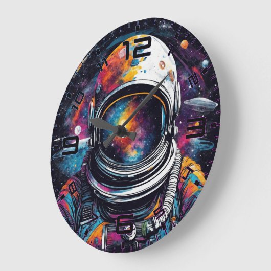 Cosmic Voyager Astronaut Nebula Wall Clock ラージ壁時計 (傾斜)