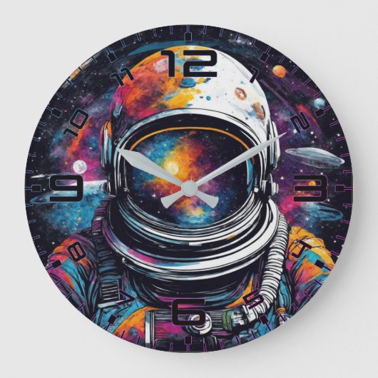 Cosmic Voyager Astronaut Nebula Wall Clock ラージ壁時計 (正面)