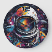 Cosmic Voyager Astronaut Nebula Wall Clock ラージ壁時計 (正面)