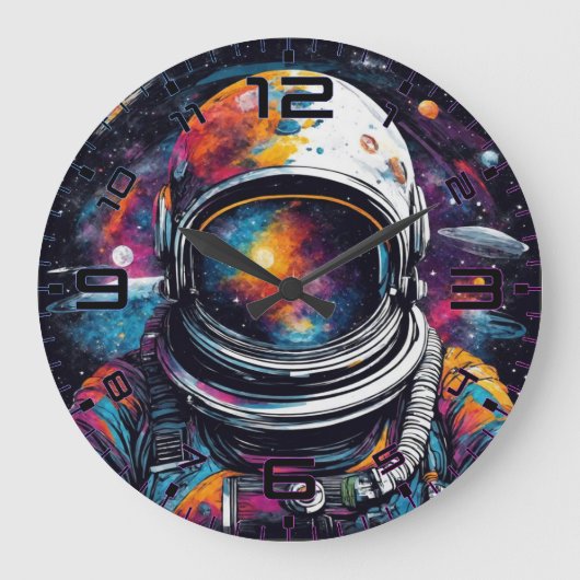 Cosmic Voyager Astronaut Nebula Wall Clock ラージ壁時計 (正面)